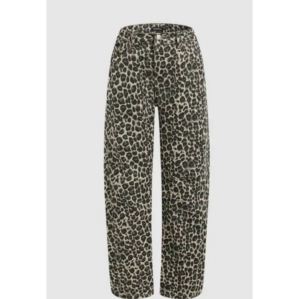 Y2K Leopard Print Seam Detail Mid Rise Barrel Leg Pants FLAMINGALS L - Picture 5 of 11
